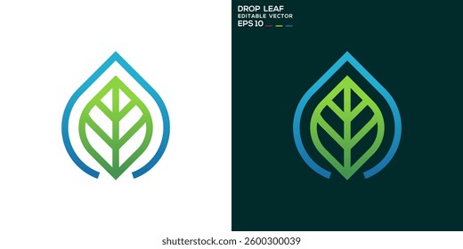 Water leaf logo. Drop, liquid, nature, plant. Icon symbol design template EPS 10.	
