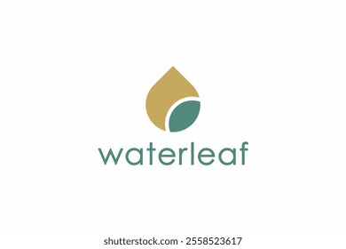 Water And Leaf Logo. Gold Waterdrop Combined With Green Leaf Isolated On White Background. Flat Vector Logo Design Template Element Usable For Nature And Branding Logos.