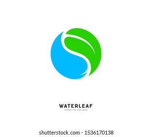 Water leaf logo. Water leaf shaped yin yang logo