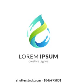 Water and leaf logo template with simple 3d concept