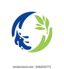 Water Leaf Save Earth recycle Logo Concept