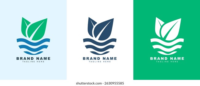 Water Leaf Simple Logo Design Template Illustration, blue water drop and green leaf vector design, water leaf logo design, Ecology green vector design