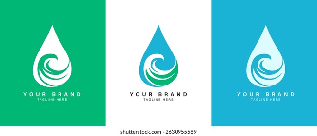 Water Leaf Simple Logo Design Template Illustration, blue water drop and green leaf vector design, water leaf logo design, Ecology green vector design