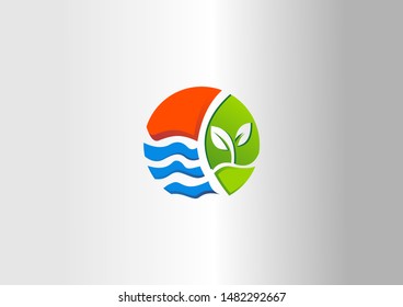 Water with Leaf vector logo illustration. Eco vector logo illustration.