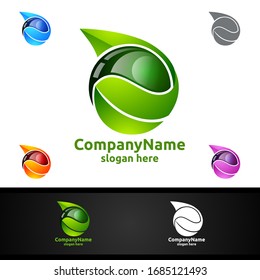 Water and Leaf Vector Logo for Natural Health Concept and Clean Water Company