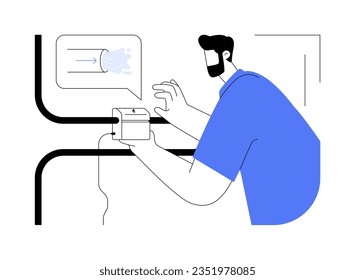 Water leak detector abstract concept vector illustration. Man checking water leak detector, sustainable energy sources, smart home technology, modern equipment and sensor abstract metaphor.