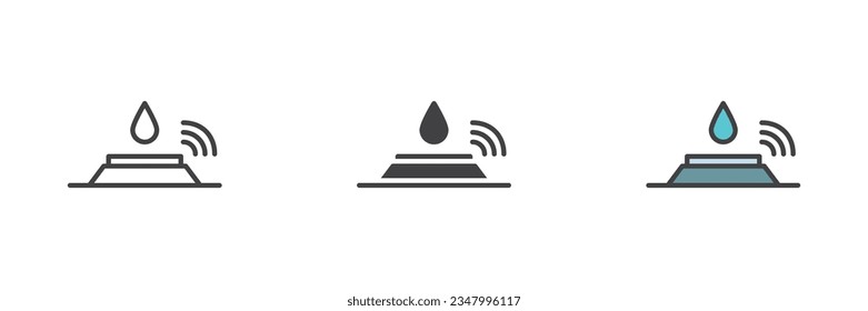 Water leak detector different style icon set. Line, glyph and filled outline colorful version, outline and filled vector sign. Symbol, logo illustration. Vector graphics