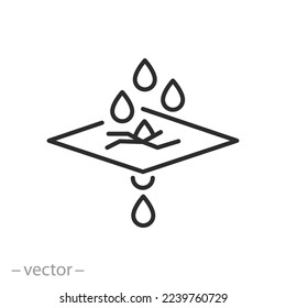 water leak icon, crack in coating, roof damage result, thin line symbol on white background - editable stroke vector illustration