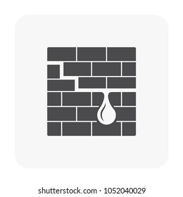 Water leak icon or home problem icon. Wall of basement aged, cracked or damaged result in water leak need maintenance or repair by primer paint and coating with bituminous waterproof membrane.