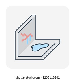 Water leak icon or home problem icon. Wall of basement aged, cracked or damaged result in water leak need maintenance or repair by primer paint and coating with bituminous waterproof membrane.