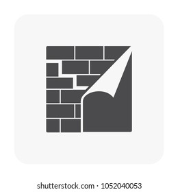 Water leak icon and home repair icon. Wall and floor of basement aged, cracked or damaged result in water leak to maintenance or repair by primer paint and coating with bituminous waterproof membrane 