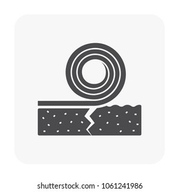 Water leak icon and home repair icon. Wall and floor of basement aged, cracked or damaged result in water leak to maintenance or repair by primer paint and coating with bituminous waterproof membrane 