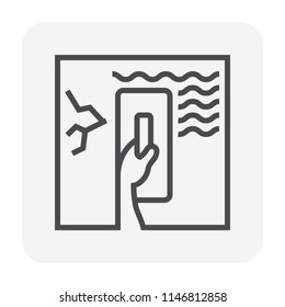 Water leak icon and home repair icon. Wall and floor of basement aged, cracked or damaged result in water leak to repair by primer paint and coating with bituminous waterproof membrane. 64x64 px.