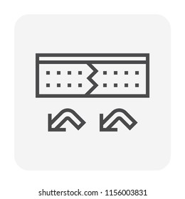 Water leak icon and home repair icon. Wall and floor of basement aged, cracked or damaged result in water leak to repair by primer paint and coating with bituminous waterproof membrane. 64x64 px.
