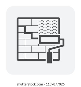 Water leak icon and home repair icon. Wall and floor of basement aged, cracked or damaged result in water leak to maintenance or repair by primer paint and coating with bituminous waterproof membrane 