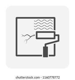 Water leak icon and home repair icon. Wall and floor of basement aged, cracked or damaged result in water leak to maintenance or repair by primer paint and coating with bituminous waterproof membrane 