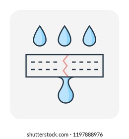 Water leak icon and home repair icon. Wall and floor of basement aged, cracked or damaged result in water leak to maintenance or repair by primer paint and coating with bituminous waterproof membrane 