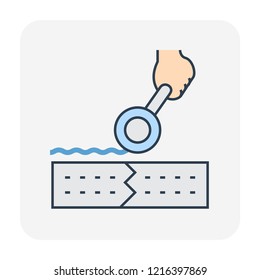 Water leak icon and home repair icon. Wall and floor of basement aged, cracked or damaged result in water leak to maintenance or repair by primer paint and coating with bituminous waterproof membrane 