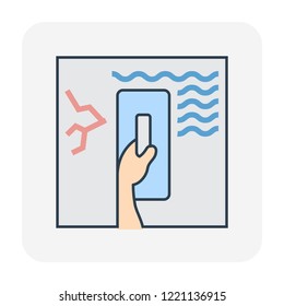Water leak icon and home repair icon. Wall and floor of basement aged, cracked or damaged result in water leak to maintenance or repair by primer paint and coating with bituminous waterproof membrane 
