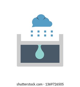 Water leak icon. Roof deck of building aged, cracked or damaged result in water leak. That need to maintenance or repair by primer paint and coating with bituminous waterproof membrane.