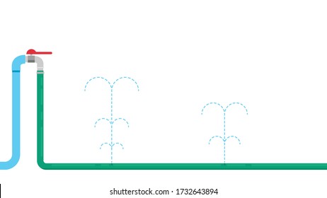 Water leak. Tap and Hose vector. wallpaper. free space for text. copy space. Hose.