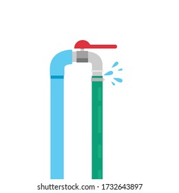 Water leak. Tap and Hose vector. wallpaper. free space for text. copy space. Hose.