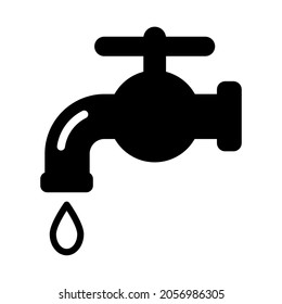 Water Leaking Faucet Icon. Silhouette Vector Illustration.