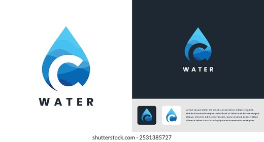 Water letter C logo design template	
