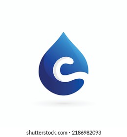 water letter c logo, c water drop logo icon