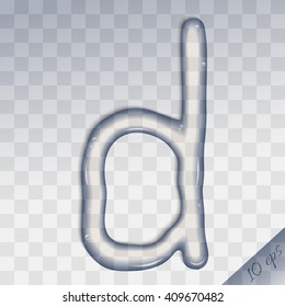 Water letter d on checkered background. Vector silhouette of the letter "d" of pure water.