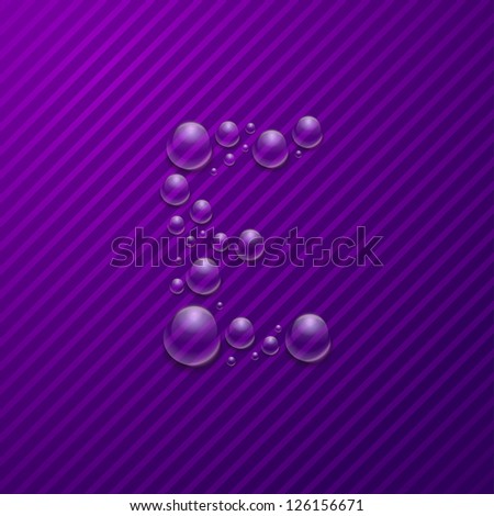 Water Letter E drop on the purple background
