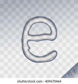 Water letter e on checkered background. Vector silhouette of the letter "e" of pure water.