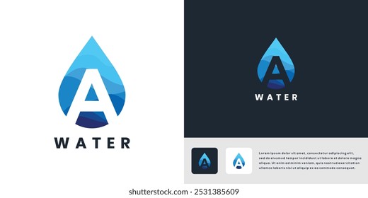 Water letter A logo design template	
