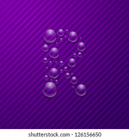 Water Letter R drop on the purple background