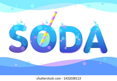 Water lettering soda Font, freshness water, soda, bubbles blue water design advertising, sale sticker, web banner