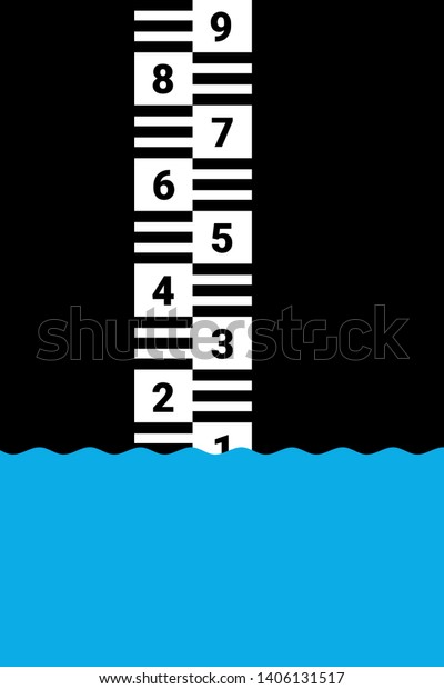 Water level\
gauge is measuring amount of water in river, dam, sea and ocean\
during flood and drought. Liquid is growing and increasing or\
dropping and decreasing. Vector\
illustration