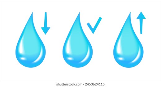 Water level icons. Low, normal and high water levels. Vector illustration