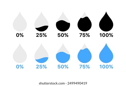 Water level set icons. Flat and silhouette style. Vector icons.