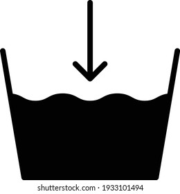 nivel de agua en el recipiente de lavado diseño de icono de glifo vector de glifo, símbolo de etiqueta de etiquetas de cuidado, Símbolos de ropa y cuidado textil en fondo blanco, dirección de lavado de ropa Concepto, lámina de lanzamiento ilustración material