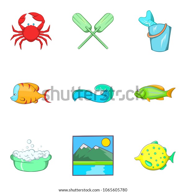 Water lifestyle\
icons set. Cartoon set of 9 water lifestyle vector icons for web\
isolated on white\
background