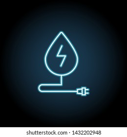 Water with lightning sign and electrical plug neon icon. Simple thin line, outline vector of Sustainable Energy icons for UI and UX, website or mobile application