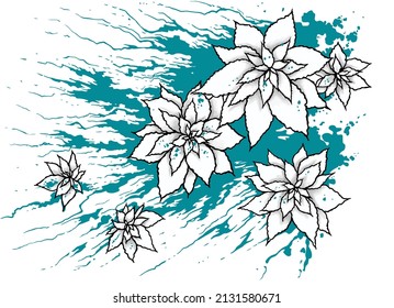 water lilies against the background of a spreading spot with drops