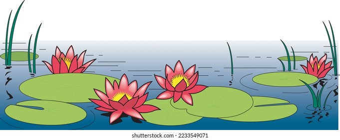 Water Lilies Border Vector Illustration