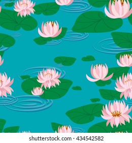Water lilies design, seamless pattern vector.