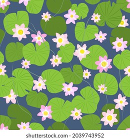 water lilies, water lilies seamless pattern. Floral background with water flowers. hand drawing, doodle style.