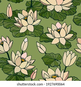 Water lilies seamless pattern. Vector stock illustration eps10. Hand drawing.