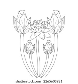 
Water Lily Coloring Page And Book Hand Drawn Line Art Illustration Beautiful Flower Black And White Drawing Vector