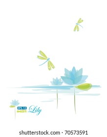 Water Lily and dragonfly, nature background, eps-10