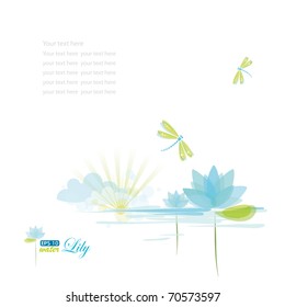 Water Lily and dragonfly, nature background, eps-10