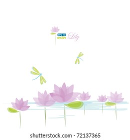 Water Lily and dragonfly, nature background, eps-10